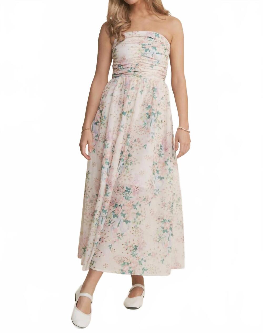 NEW J.NNA meadow strapless floral midi dress in beige
